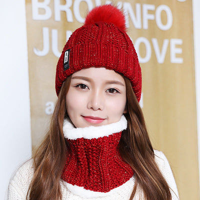 2 Pcs Branded Beanie Hat Scarf Set Women's Winter Warm Knitted With Fleece Lining