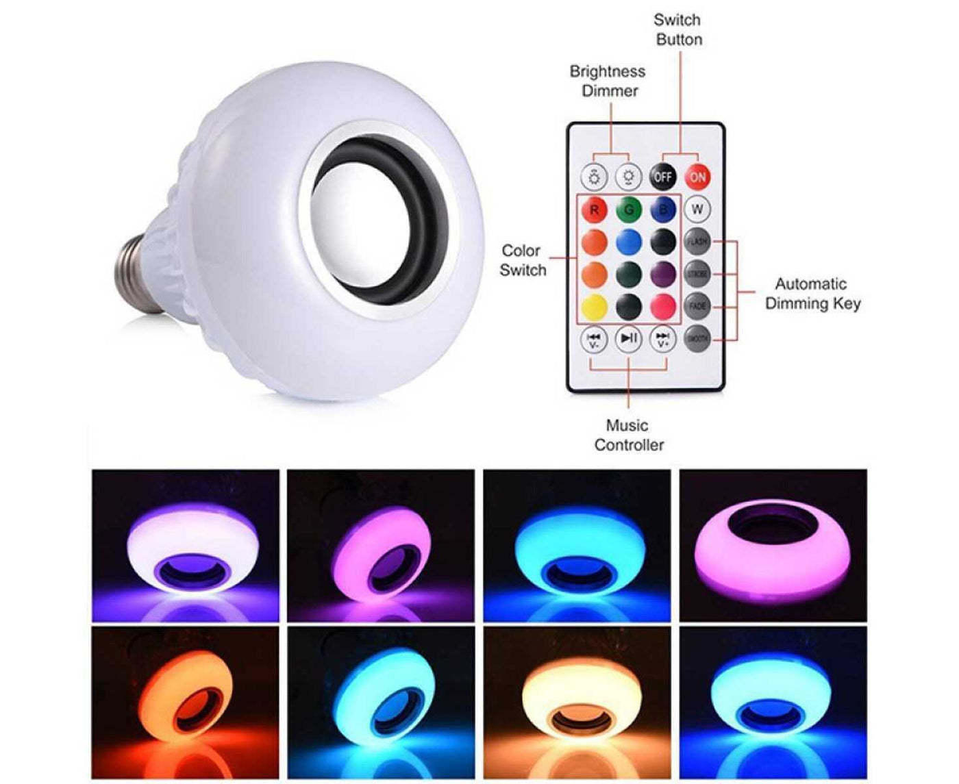 Bluetooth Speaker Bulb Smart LED RGB + Remote Control Wireless